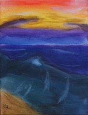 Olivia Fields Custom Painted Abstract Beach Scene on Canvas Board, signed.