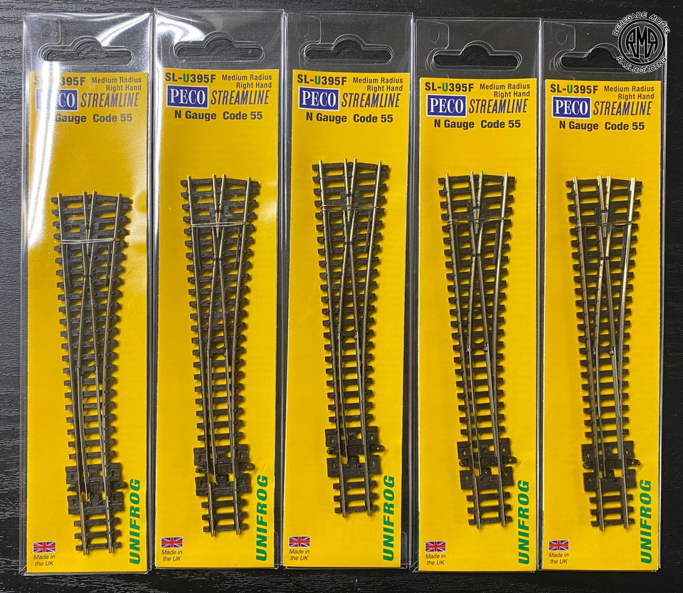 Peco SL-U395F SL-U396F Unifrog Medium Radius Right/Left Hand Turnout Code 55 Set - Image 2 of 3