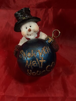BOYD'S BEARS NAUGHTY & NICE MELVIN FIGURINE PLACE CARD HOLDER SNOWMEN MELT HEART