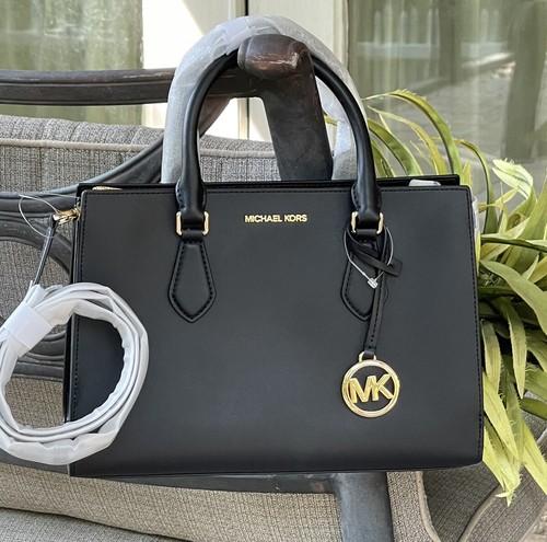 MICHAEL KORS SHEILA MEDIUM TRIPLE COMPARTMENT SATCHEL SHOULDER BAG MK BLACK GOLD - Picture 3 of 11