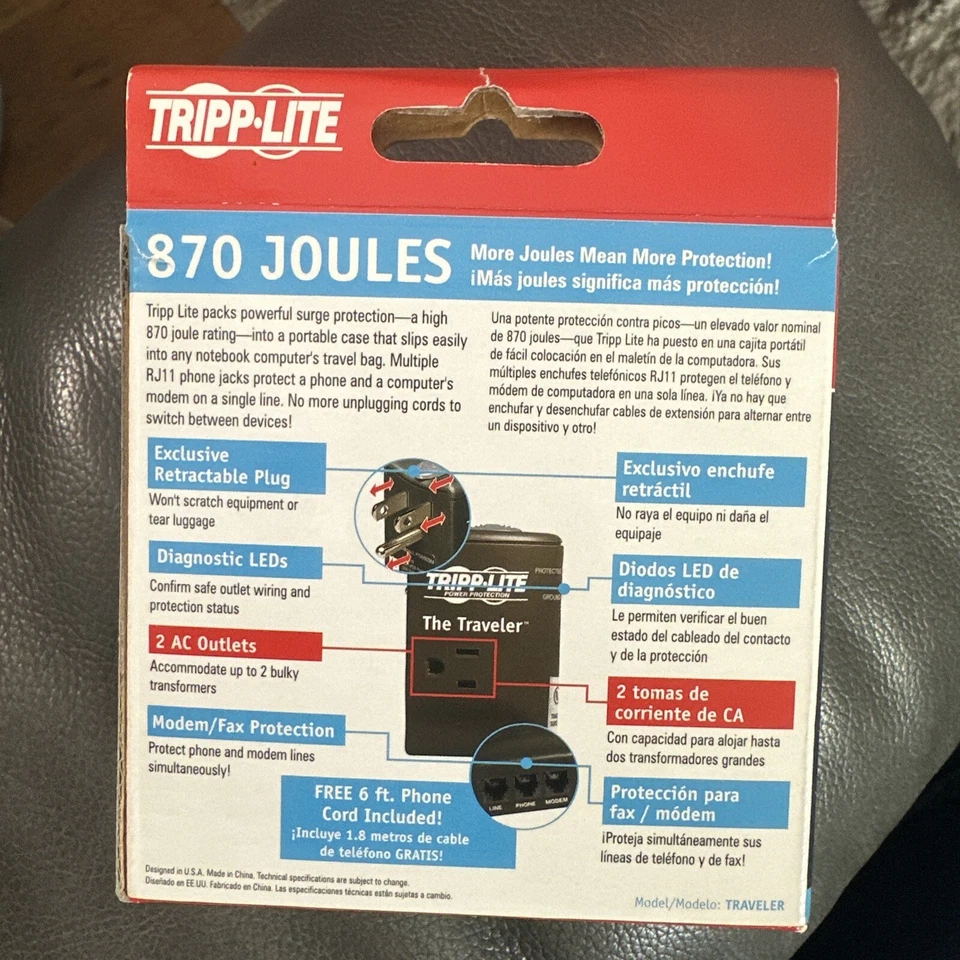 TRIPP LITE TRAVELER 2 Outlets 1050 Joules Direct Plug-in Surge Suppressor(NIB) - Image 2 of 4