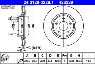 2 x ATE 24.0128-0229.1 Bremsscheibe für JAGUAR