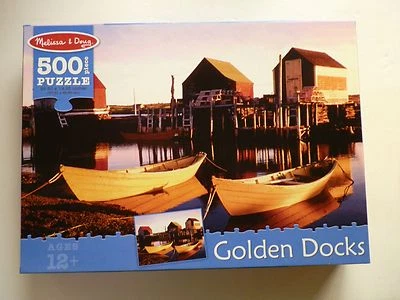 Jigsaw Puzzle 500 Pieces Melissa Doug Golden Docks 26x19 Boats Canoes Lake - Image 1 of 2