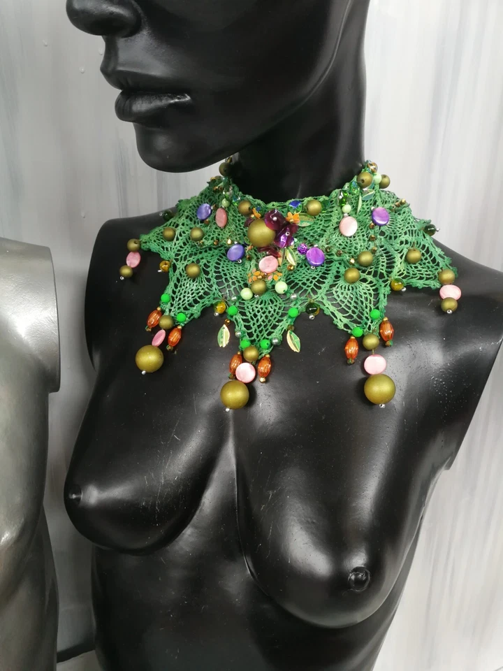 Joyería Mujer Collar Collier Gargantilla Verde Collar Lujo Perla Vintage Macramé Foto 4 de 4