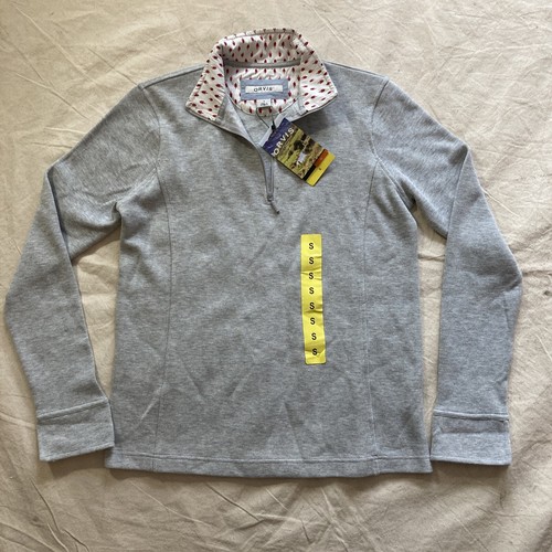 Neu mit Etikett Orvis Damen S Small Pullover Oberteil meliert grau Viertelreißverschluss LS Lagenlook