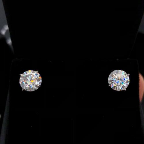 Moissanite VVS D Ideal Cut Stud Earrings in 10K Yellow Or White Gold Iced Out - Picture 1 of 1