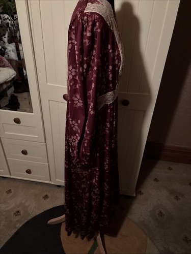 PER UNA Petite Burgundy Print Lace Trim Long Sleeve Long Dress Size 14 NEW - Picture 8 of 12