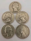 Lot Of 5 Washington Silver Quarters 90% Silver
