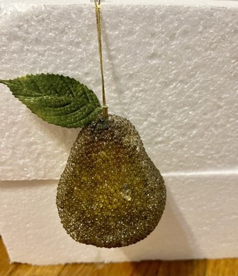 Christmas Ornaments Sugar Beaded Pear Golden Fruit -Vintage