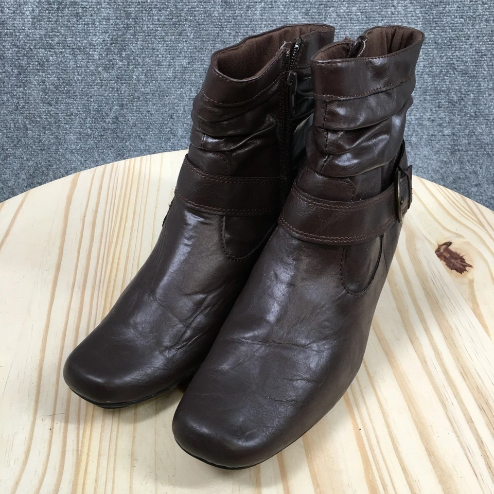 I Love Comfort Womens 10M Brown Ankle Boots Strap Buckle Side Zip Low Heel - Image 4 of 4