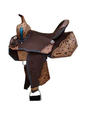 15" Western Premium Barrel Racing Trail Horse Leather Saddle With Tack Set.