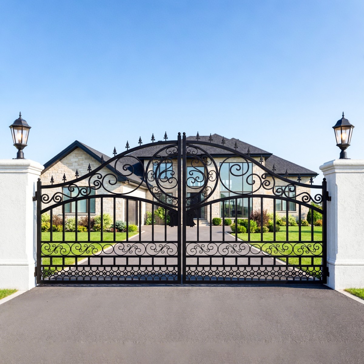 14x8 FT Heavy Duty Steel Dual Swing Driveway Gate| Weatherproof