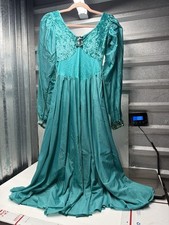 Teal Turquoise Long Sleeve Stage Dance Costume Dress Sequin Cuffs Full Length