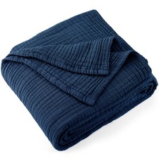 100% Cotton Muslin Throw Blanket 70" X 80" Twin Size,4-Layers Summer Gauze Th...