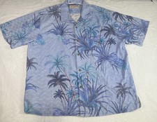 Tommy Bahama Shirt Men  s XL Blue Palm Tree Hawaiian Camp 100 Silk Tropical