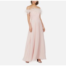 Eliza J Women's Formal Dress Size 10 Pink Chiffon Off the Shoulder Feather Trim