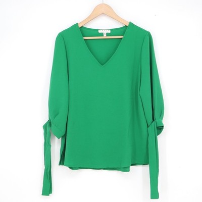 Chaus New York Green V-Neck Tie Sleeve Blouse Size M 11175
