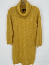 Ann Taylor Cable Knit Sweater Dress XS Turtleneck Golden Yellow Stretch Sexy