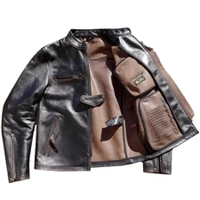 Unlined Teacore Horsehide Motorcycle Jacket Mens Vintage Biker Style Riders Coat