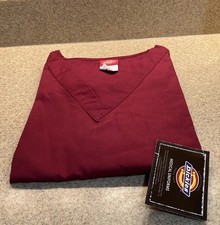 Dickies Scrubs Short Sleeve V-Neck Top  Medium Wine  Medical Uniform