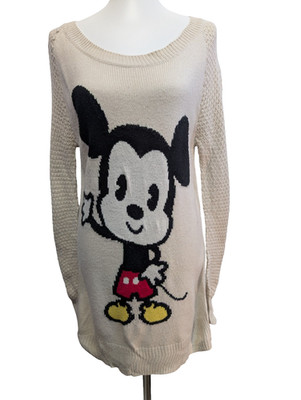DISNEY x H&M Pullover Mickey Mouse creme bestickt Vintage Damen weiß Gr. L