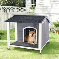 Weatherproof Wooden Dog House w/ Asphalt Roof  Raised Floor - Easy Assemble
