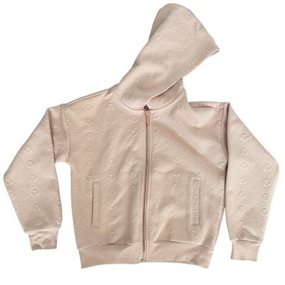 Guess Los Angeles Girls Blush Pink Embossed Logo Quilted Full Zip Hoodie Size 8