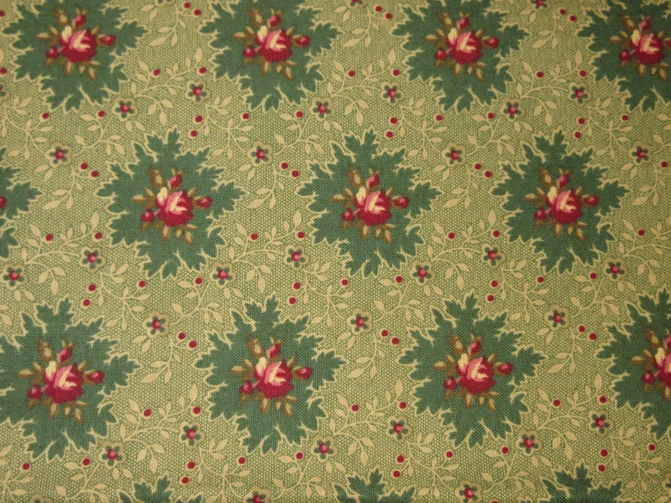 Colección Cambridge Judie Rothermel de 1 yarda por Marcus Fabrics - FLORES VERDES/ROJAS Foto 2 de 2