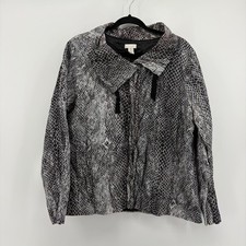 Chicos Snakeskin Print Collar Neck Snap Front Basic Jacket Womens Size 3 / US XL