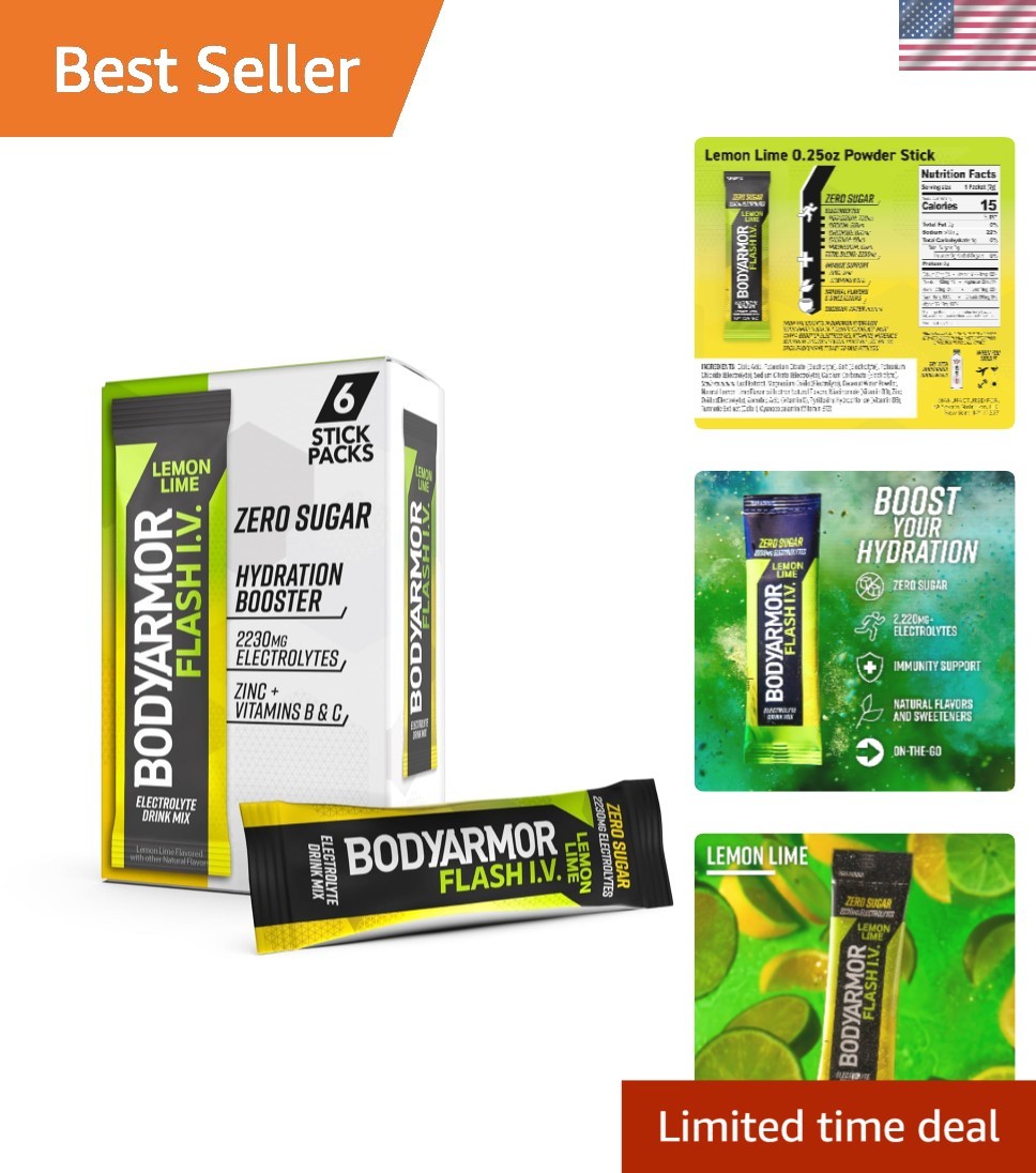 Flash IV Lemon Lime Electrolyte Packets - 6 Sticks for Hydration & Energy