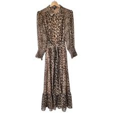 Express M Animal print maxi dress  long sleeve belted button down sheer