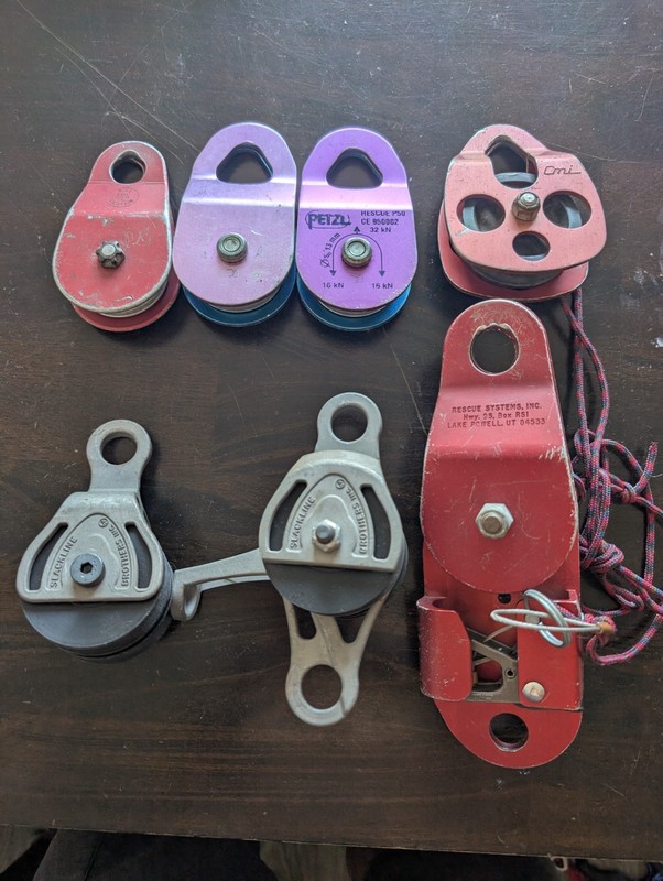 Brothers Slackline gear, CMI rescue system cam, 2 Petzel P50, Russ anderson, CMI