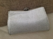 Lovely vintage silver metallic clutch purse with pearl clasp - 8x5x2