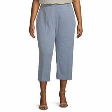 Worthington High Waist Wide Leg Women's Carpi Pants Blue Plus Sizes 14W - 24W