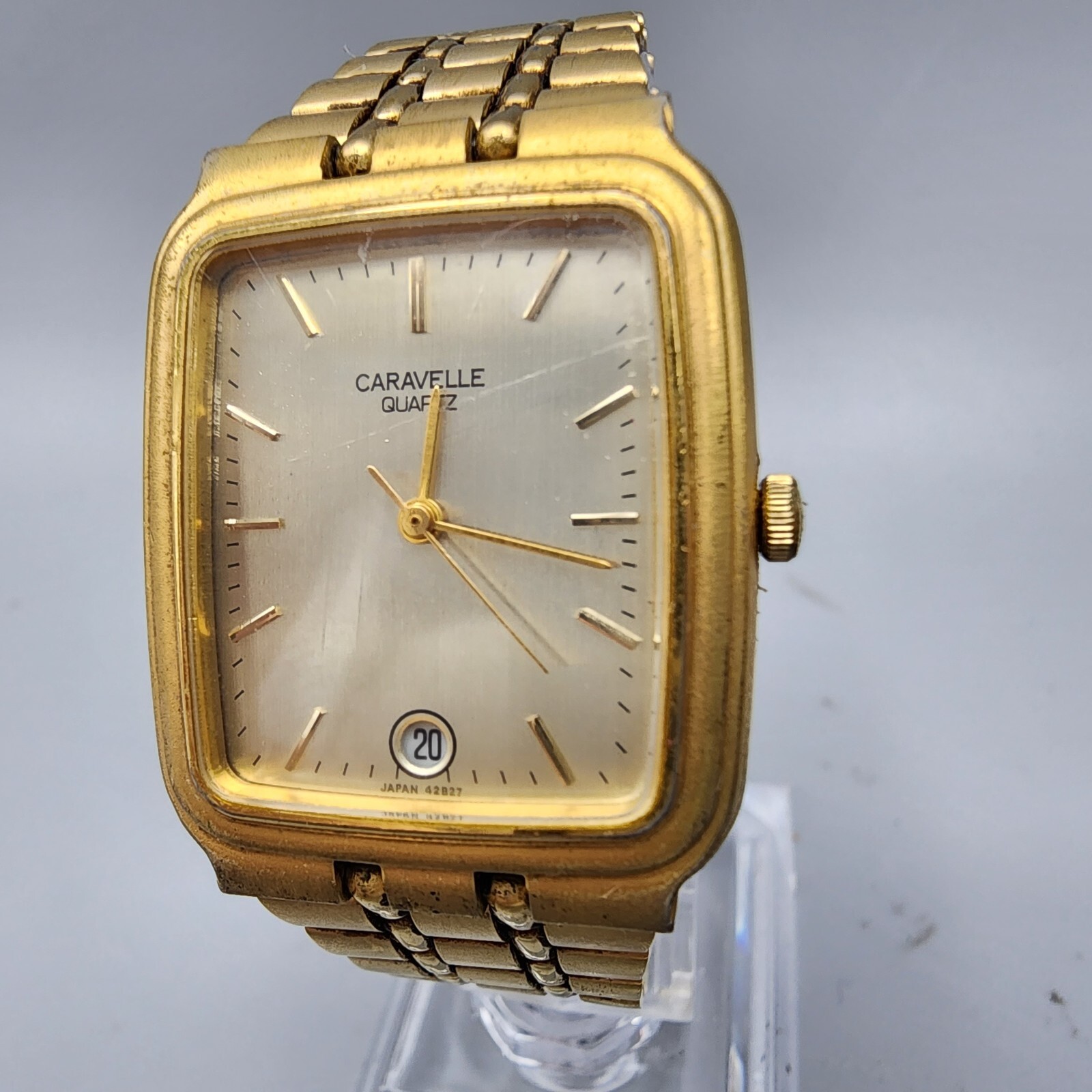 Vintage Caravelle Bulova Tank Watch Men Gold Tone P9 26mm Rectangle New
