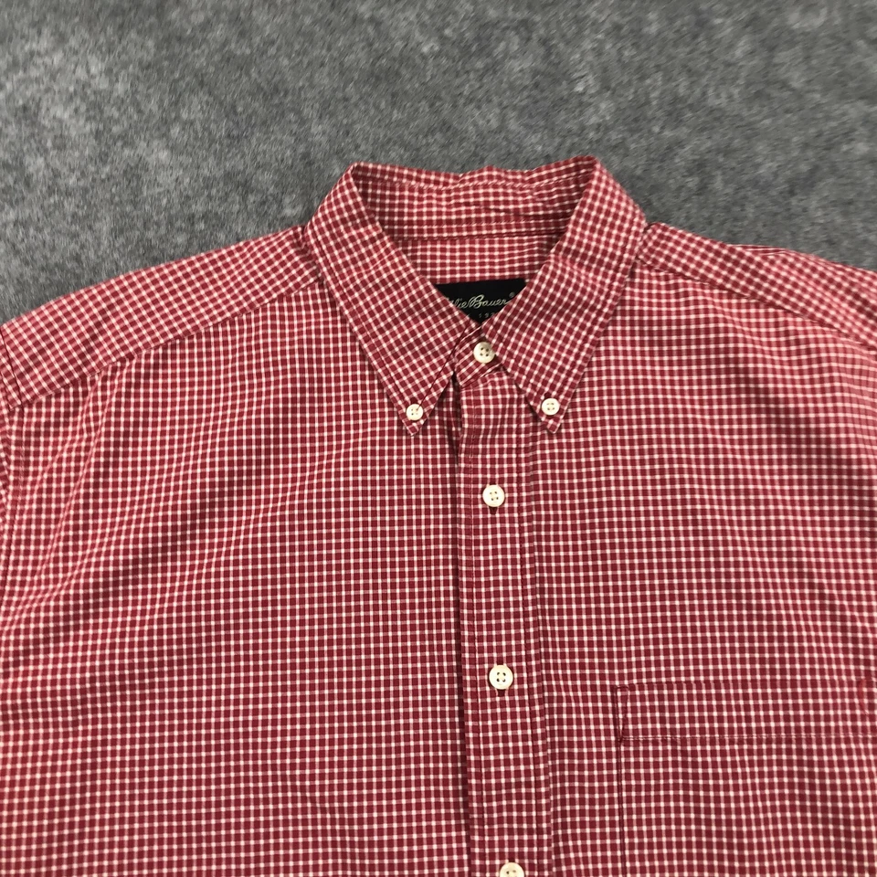 Camisa Eddie Bauer Para Hombre Mediana Roja Cuadros Manga Larga Informal Algodón Abotonada Foto 4 de 4