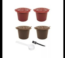 4 Capsules Nespresso + Cuillère + brosse Réutilisable Rechargeable café dosette 
