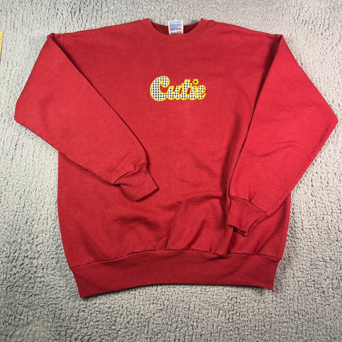 Vintage Hanes Cutie Sweatshirt Adult Large Red Embroidered