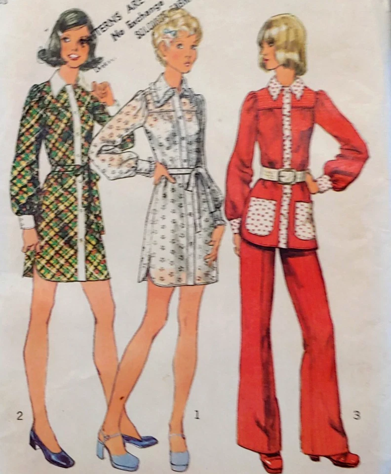 Simplicity 5402 mini dress smock pants Size 12 Bust 34" Waist 26-1/2" Year 1972 - Image 2 of 4