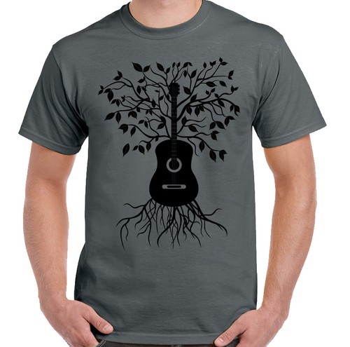 Mens Funny Guitar T-Shirt Acoustic Tree - Picture 2 of 2