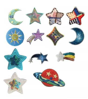 Sonne Mond Sternschnuppe Planet Saturn Pailletten Diamant Bügelbild Motiv Patch Kind