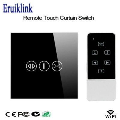 eWelink UK Standard Touch House Home Led Remote Curtains Switch, Crystal Glass