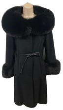 Nwt Searle Black Merino Wool Coat With Fox Fur Collar / Cuffs Trim - Size 6