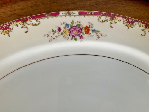 MZ Czechoslovakia Platter Oval Red Trim Multicolored Florals ~ Gold Trim 16 1/2” - Picture 3 of 9