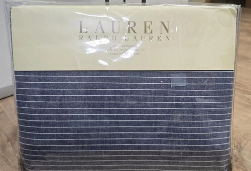 RALPH LAUREN "Bluff Point" King Bedskirt Blue Stripe NEW IN Package Retails $142