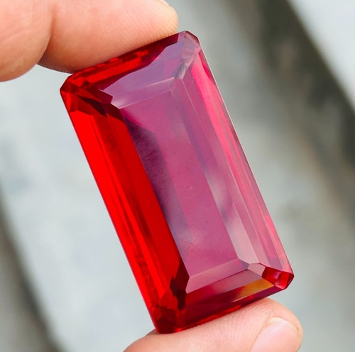 124 Ct Natural Blood Red Ruby Certified BIG SIZE Emerald Cut Flawless Gemstone - Picture 13 of 15