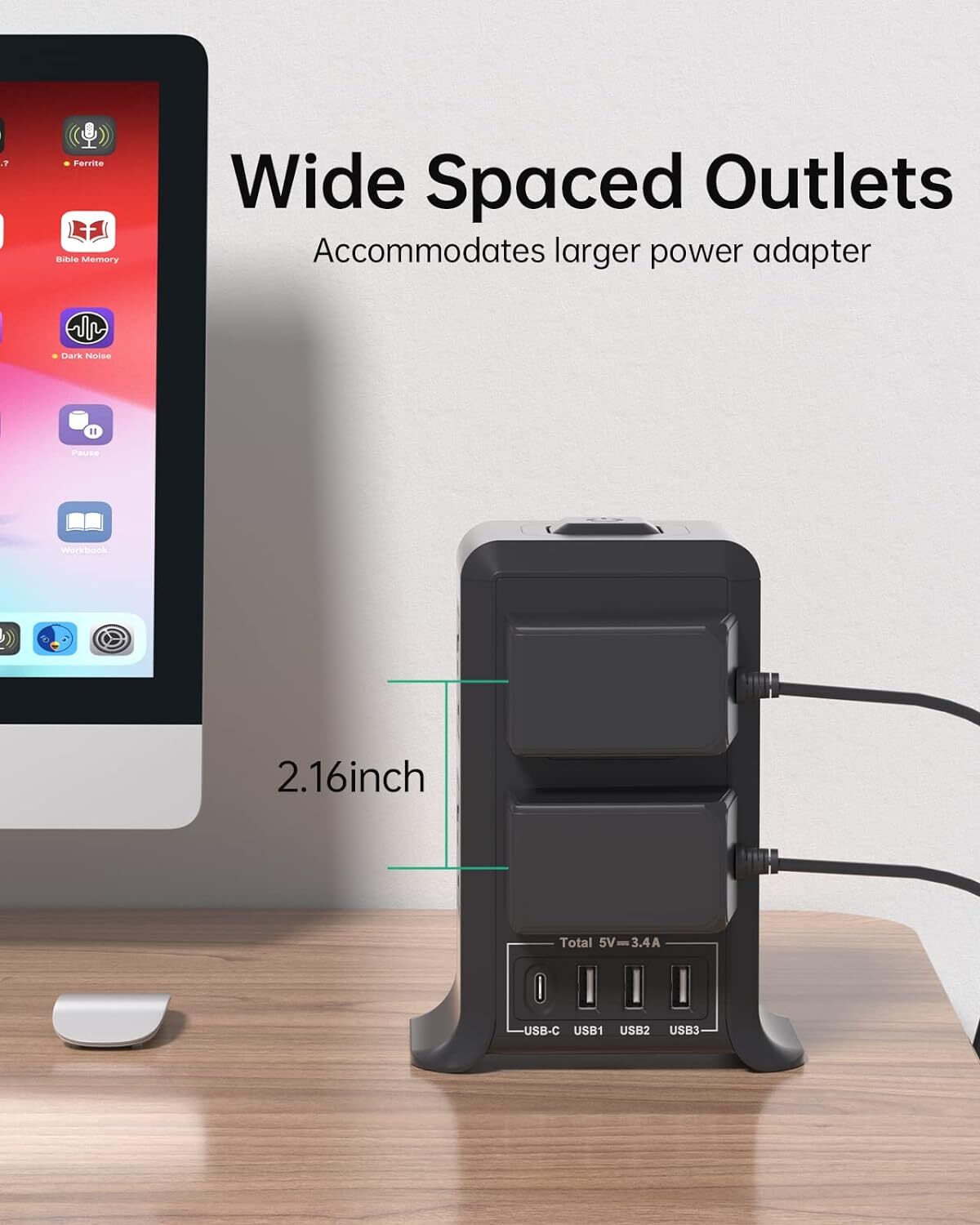 Tower Extension Lead with USB Slots, 8 Way Multi Plug 2M, Black eBay