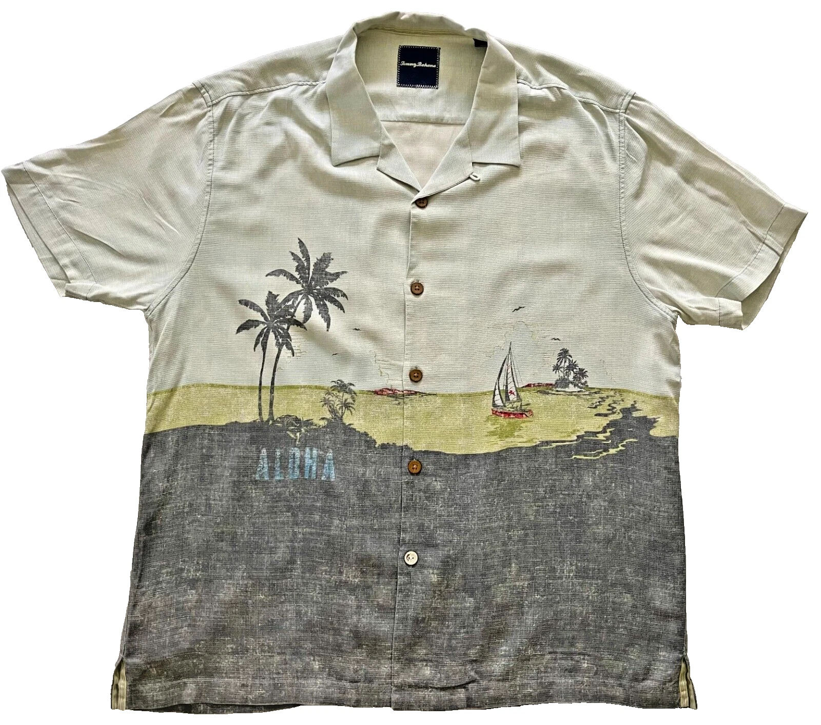 Tommy Bahama XL Mens Aloha Shirt, 100% Silk Shirt, Collared, Button Down