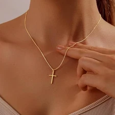 14K Gold Cross Necklace Chain for Women Dainty Minimalist Simple Cross Pendant