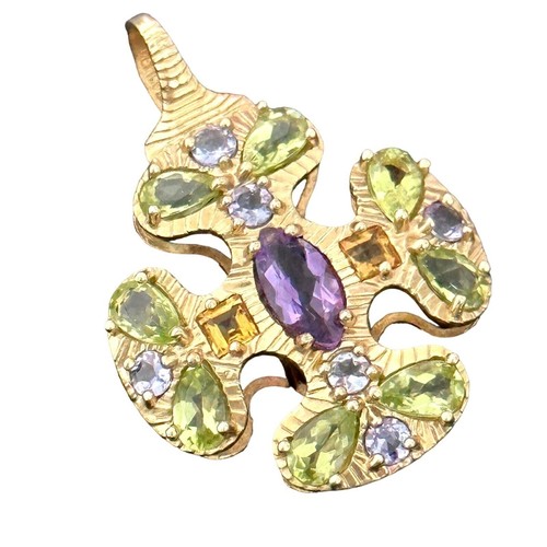 14k Yellow Gold Multi Gemstone Maltese Cross Fancy Chain Necklace Luxury Gift - Picture 2 of 11